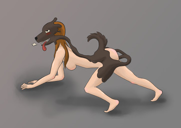all_fours black_body black_nose blush breasts breath brown_hair butt featureless_breasts female female_penetrated goo_drip goo_penetration goo_transformation hair looking_pleasured looking_up mid_transformation nude nude_female nude_human penetration plantigrade sharp_teeth side_view simple_background snout solo species_transformation tail takeover teeth tongue tongue_out transformation unknown_year stoneheron canid human mammal 2017 absurd_res colored hi_res shaded