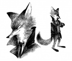 anthro black_body black_fur black_nose clock clothing coat fur male necktie simple_background solo topwear white_background uujudoes disney zootopia nick_wilde canid canine fox mammal red_fox true_fox button_(disambiguation) black_and_white monochrome