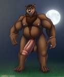 anthro balls big_penis bracelet brown_body brown_eyes full_moon genitals huge_penis humanoid_genitalia humanoid_penis hyper hyper_genitalia hyper_penis jewelry male moon penis ring slightly_chubby slightly_chubby_male solo hirurux bear mammal werecreature 2020 hi_res