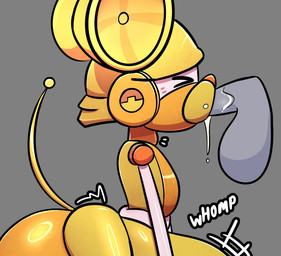 anthro balls big_butt bodily_fluids butt cum cum_in_mouth cum_inflation cum_inside duo eyes_closed fellatio female female_focus genital_fluids genitals grey_background inflation machine male male/female onomatopoeia oral orange_nose penile penis sex simple_background sound_effects tail text yellow_body yellow_ears yellow_tail kaiser_grr animal_mechanicals mouse_(animal_mechanicals) living_machine mammal mouse murid murine robot rodent 2025