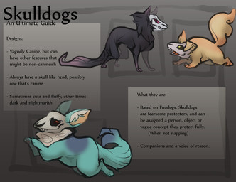 ambiguous_gender black_body black_fur blue_body blue_fur bone description feral fur group lore red_eyes skull skull_head species_sheet text yellow_body yellow_eyes yellow_fur skulldog_(artist) canid canine demon mammal skulldog_(species) spirit 2010 digital_media_(artwork) english_text model_sheet