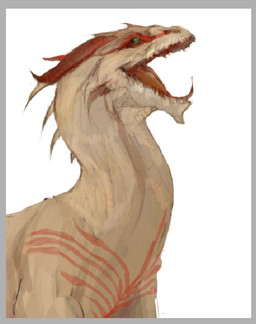 ambiguous_gender back_spikes black_sclera border chest_markings chin_spikes eye_markings facial_spikes feral green_eyes grey_border horn markings open_mouth open_smile orange_tongue red_horn red_markings scales simple_background smile solo spikes spikes_(anatomy) tan_body tan_scales tongue white_background akrolayn mythology dragon mythological_creature mythological_scalie scalie 2015 bust_portrait digital_media_(artwork) digital_painting_(artwork) painting_(artwork) portrait unavailable_at_source