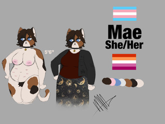 anthro arm_tuft bell bell_collar belly belly_nipples blue_eyes body_hair bottomwear breasts brown_body brown_fur brown_hair calico_pattern cheek_tuft chest_tuft clothed clothed_anthro clothed_female clothing collar elbow_tuft eyeliner facial_piercing facial_tuft female female_anthro fluffy front_view fur grey_background hair jacket lesbian_pride_colors lgbt_pride makeup navel nose_piercing nude nude_anthro nude_female occult_symbol orange_body orange_fur pentacle piercing pride_colors pubes red_clothing red_shirt red_topwear septum_piercing shirt simple_background skirt slightly_chubby slightly_chubby_anthro slightly_chubby_female solo symbol tail text topwear transgender_pride_colors tuft white_body white_fur mrs_owo mae_(mrs_owo) calico_cat domestic_cat felid feline felis mammal 4:3 character_name digital_media_(artwork) hi_res trans_(lore) trans_woman_(lore)