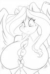 anthro big_breasts breasts cleavage clothed clothing feathered_wings feathers female shirt solo topwear wings mastergodai hasbro my_little_pony mythology fan_character milk_drop equid equine mammal mythological_creature mythological_equine pegasus wigs_(disambiguation) 2015 monochrome