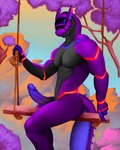 anthro circumcised genitals glowing looking_at_viewer male muscular muscular_male penis plant purple_body purple_eyes solo swing tree okamibley zan_the_synth synth_(vader-san) 4:5 absurd_res hi_res