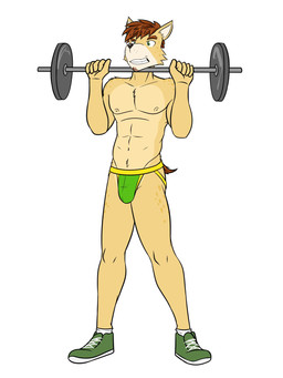 alternate_species anthro barbell clothed clothing exercise footwear furrification jockstrap jockstrap_only male navel nipples shoes simple_background socks solo topless underwear underwear_only weightlifting white_background workout fuze stardew_valley alex_(stardew_valley) canid canine mammal 3:4 full-length_portrait hi_res portrait