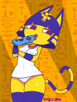 anthro clothed clothing controller female game_controller joycon_controller licking nintendo_controller panties pattern_background simple_background solo tongue tongue_out underwear kinglluman animal_crossing ankha_zone nintendo nintendo_switch ankha_(animal_crossing) domestic_cat felid feline felis mammal 3:4 hi_res