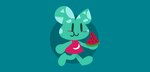 anthro asymmetrical_ears beady_eyes bitten_food blush blush_stickers clothing crescent_(shape) crescent_moon eating food fruit holding_food holding_fruit holding_object markings melon moon pink_clothing pink_shirt pink_topwear plant shirt simple_background solo teal_body topwear watermelon watermelon_slice lu9 ketchup_dreams sinetri_works bitty_(ketchup_dreams) 2024 flat_colors hi_res male_(lore)