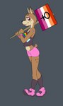 anonymous_artist anthro bottomwear brown_body brown_eyes brown_fur clothed clothing deer female fur hi_res holding_object horn lesbian_pride_colors lgbt_pride mammal marching multicolored_clothing multicolored_shirt multicolored_tank_top multicolored_topwear natural_order orange_lesbian_pride_colors pink_bottomwear pink_clothing pink_shorts pride_color_clothing pride_color_shirt pride_color_tank_top pride_color_topwear pride_colors print_clothing rainbow_arch_print rainbow_pride_colors shirt shorts simple_background six-stripe_rainbow_pride_colors solo stated_homosexuality stated_sexuality tank_top topwear whitekitten wristband