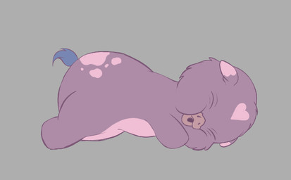 ambiguous_feral ambiguous_gender blue_tail countershade_torso countershading eyes_closed feral fur grey_background head_markings heart_(marking) lying markings neonate on_front open_mouth pink_body pink_countershading purple_body purple_fur quadruped side_view simple_background smile solo tail young young_ambiguous young_feral alice_621 fluffy_pony fluffy_pony_(species) mammal 2026 digital_media_(artwork) english_description flat_colors