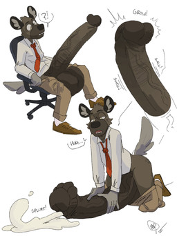5_fingers accessory animal_genitalia animal_penis anthro balls big_balls big_penis biped black_nose bodily_fluids bottomwear bottomwear_down breath brown_body brown_clothing brown_eyes brown_footwear brown_fur brown_glans brown_penis brown_shoes butt_spots chair clothed clothed_anthro clothed_male clothing countershade_face countershade_fur countershading cum cumshot ejaculation equine_genitalia equine_penis erection expansion eyebrows facial_spots fingers flared_penis footwear fully_clothed fully_clothed_anthro fully_clothed_male fur furniture genital_expansion genital_fluids genitals glans hand_on_own_penis hand_on_penis huge_balls huge_penis humanoid_genitalia humanoid_hands humanoid_penis hyper hyper_balls hyper_genitalia hyper_penis inner_ear_fluff khaki_pants kneeling looking_pleasured male male_anthro markings masturbation medial_ring mismatched_animal_penis mismatched_equine_penis mismatched_genitalia mismatched_penis monotone_background motion_lines mouth_closed multiple_poses narrowed_eyes necktie office_chair on_chair onomatopoeia open_mouth panting pants pants_down partially_clothed partially_clothed_anthro partially_clothed_male penile penile_masturbation penis penis_expansion plantigrade pose red_necktie shaft_divide shoes simple_background sitting sitting_on_chair socks solo sound_effects speech_bubble splurt spots spotted_body spotted_fur surprised tail teeth text three-quarter_view transformation tuft two-handed_masturbation underbite vein veiny_penis white_background white_clothing white_dress_shirt white_footwear white_socks maxpany aggretsuko sanrio haida_(aggretsuko) hyena mammal spotted_hyena 2026 absurd_res digital_drawing_(artwork) digital_media_(artwork) english_text hi_res shaded signature