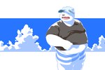 anthro belly big_belly black_nose bottomwear clothing cloud humanoid_hands kemono male overweight overweight_male shirt shorts solo topwear white_body furries_tetras utau shirane_kan bear mammal polar_bear ursine 2022 absurd_res hi_res