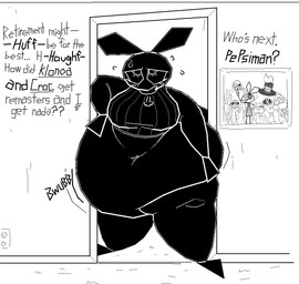 anthro baseboard belly belly_overhang big_belly big_breasts black_body bone breasts fat_arms female huge_belly implied_weight_gain inside morbidly_obese morbidly_obese_anthro morbidly_obese_female obese obese_anthro obese_female outlet overweight overweight_anthro overweight_female skeleton solo text thick_thighs wall_(structure) weight_gain wide_hips thatoneaceguy bandai_namco klonoa_(series) parappa_the_rapper sony_corporation sony_interactive_entertainment vib-ribbon captain_blasto klonoa parappa sir_daniel_fortesque vibri domestic_cat felid feline felis lagomorph leporid mammal rabbit 2025 digital_media_(artwork) english_description english_text monochrome