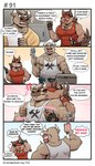 4:7 anthro boss_(gym_pals) bovid bovine canid canine canis cattle clothing comic dialogue duo english_text gym_pals h155296 hat headgear headwear hi_res male male/male mammal manager_(gym_pals) nipple_fetish nipple_piercing nipple_pinch nipple_play nipples piercing pinch shirt tank_top text tools topwear wolf wrench
