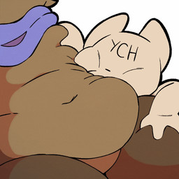 anthro belly belly_grab belly_jiggle belly_rub big_belly blue_scarf brown_body duo face_in_belly jiggling leg_grab nude overweight scarf thick_thighs thigh_grab soarfloh syloh_(soarfloh) ych_(character) canid canine fox mammal 1:1 animated colored
