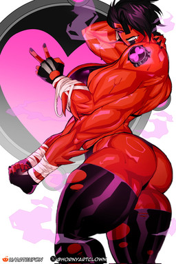 4_arms 4_eyes 5_fingers bandage biker_gloves bikini bikini_bottom bikini_top black_bikini black_bikini_bottom black_bikini_top black_clothing black_fingerless_gloves black_gloves black_hair black_handwear black_legwear black_lips black_lipstick black_nails black_swimwear black_thigh_highs breasts butt clothing colored_nails cracking_knuckles female fingerless_gloves fingers gesture gloves hair hand_gesture handwear legwear lips lipstick looking_at_viewer makeup multi_arm multi_eye multi_limb muscular muscular_female muscular_thighs nails pink_eyes red_body red_skin sharp_teeth short_hair solo swimwear teeth thigh_highs torn_clothing two-piece_swimsuit v_sign vein veiny_muscles hornyartclown ben_10 cartoon_network chaquetrix four_arms_(ben_10) alien alien_humanoid humanoid tetramand digital_drawing_(artwork) digital_media_(artwork) hi_res