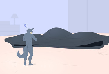 anthro bed butt clothing clothing_aside fur furniture grey_body grey_fur male micro nude rear_view shrinking shrinking_out_of_clothes shrunk size_transformation solo transformation underwear underwear_aside redivivusace beastars legoshi_(beastars) canid canine canis mammal wolf absurd_res hi_res