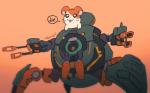 blush feral fur machine male orange_body orange_fur parody white_body white_fur umberoff blizzard_entertainment hamtaro_(series) overwatch hamtaro cricetid hamster mammal rodent