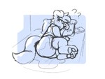 anthro bed bodily_fluids button_ears clothed clothing diaper floppy_ears furniture genital_fluids leaking_diaper lying male on_side pantsless pillow question_mark rubbing_eyes solo topwear unclean_diaper under_covers urine used_diaper waking_up wearing_diaper wet_diaper cookiebandit nintendo nintendo_ds nintendo_ds_family casper_(cookiebandit) canid canine canis domestic_dog mammal 2025 blue_theme restricted_palette sketch