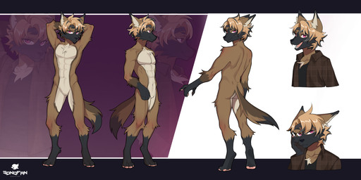 anthro black_body black_fur fluffy fluffy_ears fluffy_hair fluffy_tail fur hair happy male multicolored_body multicolored_ears multicolored_fur multicolored_tail nude nude_anthro nude_male open_mouth simple_background solo standing tail teeth teeth_showing sonofan canid canine fox mammal absurd_res hi_res