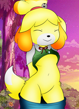 anthro black_nose bottomwear breasts clothed clothing clothing_lift convenient_censorship eyes_closed featureless_crotch female looking_at_viewer navel no_bra no_underwear null partially_clothed shirt shirt_lift skirt solo topwear zinzoa animal_crossing nintendo isabelle_(animal_crossing) canid canine canis domestic_dog mammal shih_tzu toy_dog 2015 absurd_res censored hi_res