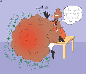 4_fingers anthro bedroom_eyes belly_blush belly_slap big_butt blush body_blush bottom_heavy bottomwear brown_body brown_fur bubble_butt bubble_emanata butt clothing crop_top crossbar_emanata curvy_figure dialogue digestion emanata eyelashes femboy fingers flash_emanata footwear fur gloves handwear head_tuft hotpants jacket knee_highs knee_socks legwear logo looking_at_own_belly male midriff narrowed_eyes navel onomatopoeia rumbling_stomach seductive shirt shoes shorts sitting slap socks solo sound_effects speech_bubble text thick_thighs topwear tuft vore wave_emanata whiskers wide_hips thatdawgmurray evan_laveldivan eulipotyphlan mammal mole_(animal) absurd_res aliasing artist_logo artist_name digital_media_(artwork) english_text hi_res signature