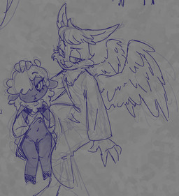 age_difference anthro back_wings biped cheek_tuft clothed clothing clothing_lift duo eyebrows facial_tuft feathered_wings feathers female fur genitals hair hair_over_eye half-closed_eyes hand_on_head head_tuft hooves larger_male loli looking_at_viewer male narrowed_eyes navel neck_tuft no_underwear older_male one_eye_obstructed partially_clothed presenting presenting_vulva robe simple_background sitting size_difference smaller_female standing tuft vulva wings wool_(fur) young young_anthro young_female younger_female soulcentinel angel_hare the_east_patch angel_azzy fan_character sheep_eve angel angel_hare_(the_east_patch) bovid caprine hare lagomorph leporid mammal sheep 2024 monochrome sketch