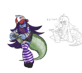 alternative_fashion anthro big_bulge big_penis bodily_fluids bulge clothing genital_fluids genitals goth gynomorph hair huge_penis intersex legwear panties pattern_clothing pattern_legwear penis precum purple_hair solo striped_clothing striped_legwear stripes thigh_highs underwear y0ungfur alligator alligatorid aquatic crocodilian fish hybrid reptile scalie shark hi_res