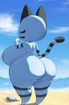 anthro beach big_breasts big_butt breasts butt female huge_breasts huge_butt nipples nude nude_beach rear_view seaside solo 1mu1 mu_(artist) animal_crossing nintendo lolly_(animal_crossing) domestic_cat felid feline felis mammal hi_res