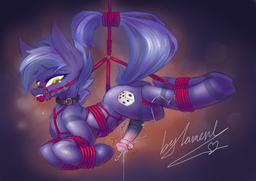 bdsm bondage bound collar cutie_mark d6 dice feral male restraints rope rope_bondage sex_toy solo sounding_rod urethral vibrator lament friendship_is_magic hasbro my_little_pony dark_straw earth_pony equid equine horse mammal pony zony hi_res