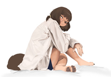 2025 4_toes absurd_res anthro barefoot bottomwear canid canine canis claws clothed clothed_anthro clothed_female clothing digital_media_(artwork) domestic_dog eyewear feet female female_anthro floppy_ears fur glasses hair hi_res kemono looking_at_viewer lop_ears mammal pawpads paws shorts simple_background snout solo styimbym tail toe_claws toes underpaw wearing_glasses white_background