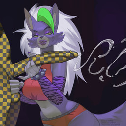 anthro armwear ball_grab ball_tugging balls big_penis bodily_fluids bottomwear breasts clothed clothing cum cumshot duo ejaculation erection eyeshadow female fur genital_fluids genitals hair half-closed_eyes hand_on_penis handjob humanoid_genitalia humanoid_penis looking_at_genitalia looking_at_penis makeup male male/female narrowed_eyes navel nude penile penis sex simple_background smile standing tail topwear pulred five_nights_at_freddy's five_nights_at_freddy's:_security_breach scottgames steel_wool_studios roxanne_wolf canid canine canis mammal wolf 1:1 digital_media_(artwork) hi_res
