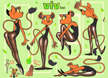 anthro butt choker clothing dancewear feet female flexible food footwear fruit jewelry legwear leotard necklace pear plant shoes slippers solo stretching text tight_clothing tights wide_hips yellow_sclera oddjuice vivian_(oddjuice) felid lion mammal pantherine english_text hi_res model_sheet
