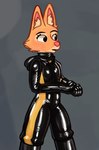 anthro bodysuit clothing eyebrow_piercing facial_piercing female latex latex_clothing latex_skinsuit piercing skinsuit sneaking_suit solo tight_clothing scye! dreamworks the_bad_guys diane_foxington canid canine fox mammal true_fox absurd_res hi_res