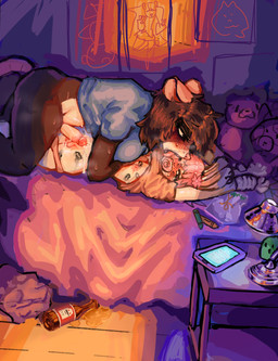 anthro blush bodily_fluids breasts crayon drunk duo female forced frottage genital_fluids genitals herm herm/female intersex intersex/female kiss_mark leaking_precum lipstick makeup penile penis penises_touching pinned plushie precum sex small_breasts small_penis steam substance_intoxication sweat tail tears young altcat lagomorph leporid mammal murid murine rabbit rat rodent absurd_res hi_res
