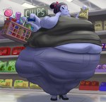 6_arms anthro basket big_breasts big_butt black_eyes black_hair bottomwear breasts butt chubby_cheeks clothed clothing container detailed_background double_chin female flabby_arms footwear frown fupa hair high_heels high_pants holding_bag holding_basket holding_container holding_object huge_breasts huge_butt huge_hips huge_thighs inside love_handles morbidly_obese morbidly_obese_anthro morbidly_obese_female multi_arm multi_limb non-mammal_breasts obese obese_anthro obese_female overweight overweight_anthro overweight_female pants public purple_body shirt shoes shopping short_hair solo supermarket thick_neck thick_thighs three-quarter_view tight_bottomwear tight_clothing tight_pants tight_shirt tight_topwear topwear wide_hips cro-iba undertale undertale_(series) muffet arachnid arthropod spider hi_res