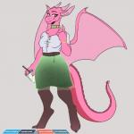 5_fingers anthro breasts claws clothed clothing collar female fingers horn legwear membrane_(anatomy) membranous_wings non-mammal_breasts smile solo standing stockings tail wings krystune european_mythology mythology limeade rose_(natsunomeryu) dragon mythological_creature mythological_scalie scalie western_dragon 1:1 digital_media_(artwork)