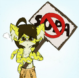 angry anthro anti_sopa clothed clothing drawstring male no_sign sign solo topless kemotobi domestic_cat felid feline felis mammal 2012