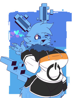 4_fingers anthro big_breasts blue_background blue_body blue_ears blue_fur blue_hair blue_inner_ear blue_mouth blue_pawpads blue_sclera blue_tail blue_tongue blush blush_lines bottomwear breasts claws clothing fangs female fingers fur glitch_effect hair heart_symbol hoodie looking_at_viewer mane one_eye_closed open_mouth pawpads shorts simple_background small_waist solo tail teeth thick_thighs tongue topwear tuft white_background white_eyes wide_hips oreon_smol nintendo pokemon shockwave_(liquafusion) eeveelution generation_1_pokemon jolteon pokemon_(species) 2026 absurd_res hi_res