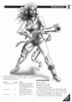 biped claw_necklace claws clothing cybernetic_leg cybernetic_limb cybernetics female fighting_pose gun holding_object holding_weapon leotard machine melee_weapon pose ranged_weapon role-playing_game simple_background solo swedish sword tail text trophy_necklace weapon white_background nils_gulliksson_(artist) mutant:_after_ragnarok mutant_(franchise) felid mammal 1987 greyscale hi_res monochrome official_art swedish_text translated