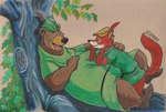 anthro arm_on_shoulder bedroom_eyes belly branch clothed clothing duo green_clothing hat headgear headwear male male/male narrowed_eyes overweight overweight_anthro overweight_male plant seductive tail tree fivespot disney robin_hood_(disney) little_john robin_hood bear canid canine fox mammal red_fox true_fox hi_res