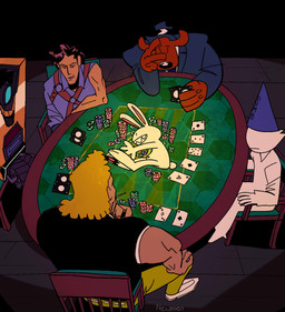 ace_of_diamonds ace_of_hearts ace_of_spades ambiguous_gender anthro betting card chair clothing dunce_cap frustrated full_house_(card_hand) furniture gambling group hand_on_face hat headgear headwear king_of_spades machine male playing_card poker poker_chip poker_table seven_of_clubs sitting toothpick two_of_hearts nei_mar 2k_games borderlands evil_dead poker_night_at_the_inventory sam_and_max venture_brothers ash_williams brock_samson claptrap max_(sam_and_max) samuel_dog canid canine human humanoid lagomorph leporid mammal rabbit robot 2026 hi_res