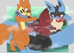 balls big_balls big_penis bodily_fluids butt genital_fluids genitals male male/male musk oral penis precum sweat sweaty_balls sweaty_butt sweaty_genitalia sweaty_legs .f_9578 nintendo pokemon soggy_(soggybuizel) wuffles buizel generation_4_pokemon generation_5_pokemon lucario pokemon_(species) zorua absurd_res hi_res