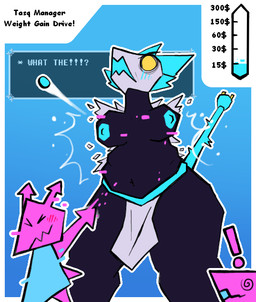 ambiguous_gender angry anthro bottomwear breasts button_(fastener) button_pop clothing dialogue exclamation_point female flustered group loincloth nipples slightly_chubby slightly_chubby_anthro slightly_chubby_female sudden sudden_expansion text text_box torn_clothing trio wardrobe_malfunction weight_gain weight_gain_drive daxiefoxpet626 deltarune undertale_(series) tasque_manager darkner tasque virovirokun 2025 digital_media_(artwork) english_text