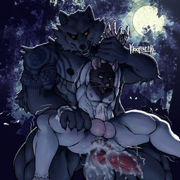 after_anal after_orgasm after_sex anal anal_orgasm anal_penetration animal_genitalia anthro anus athletic athletic_male balls being_held big_balls big_penis bodily_fluids butt claws crowd cum cum_in_ass cum_inside dominant dominant_anthro dominant_male domination/submission duo ejaculation embarrassed erection foreskin forest forest_background full_moon gaping gaping_anus genital_fluids genitals group hands-free holding_arms holding_leg holding_partner holding_thigh knot knotted_penis leaf licking licking_lips light looking_at_genitalia looking_in looking_pleasured male male/male moon moonlight muscular muscular_male nature nature_background nipples nude one_eye_closed orgasm outside outside_sex penetration penis plant restrained restrained_arms reverse_stand_and_carry_position sex sheath standing standing_sex submissive submissive_anthro submissive_male tattoo teratophilia tongue tongue_out tree tribal tribal_tattoo urethra worried kooparik mythology canid canine canis mammal monster murid murine mythological_canine mythological_creature rat rodent werecanid werecanine werecreature werewolf wolf 1:1 absurd_res digital_media_(artwork) digital_painting_(artwork) hi_res painting_(artwork) shaded shaded_line_art