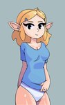 bouncing_breasts breasts clothed clothing clothing_lift female grin humanoid_pointy_ears looking_at_viewer not_furry panties pointy_ears shirt shirt_lift simple_background small_breasts smile solo topwear underwear girpel nintendo the_legend_of_zelda princess_zelda humanoid hylian animated hi_res short_playtime