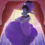 anthro belly big_belly black_hair breasts butt clothed clothing deep_navel duo elderly elderly_female female fully_clothed fur grey_body grey_fur hair inside mature_anthro mature_female navel overweight overweight_anthro overweight_female purple_clothing same_size_vore vore window afraart illumination_entertainment sing_(movie) nana_noodleman bovid caprine domestic_sheep mammal sheep suffolk_sheep 1:1 2020 hi_res