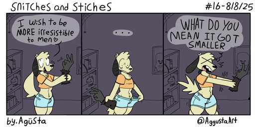 3_panel_comic 4_fingers 5_fingers anthro belly biped black_ears black_nose black_text blue_bottomwear blue_clothing blue_shorts book bookshelf border bottomwear chest_tuft clothing crop_top cursed_object denim denim_bottomwear denim_clothing denim_shorts detailed_background devil_horns_(gesture) dialogue disembodied_hand ellipsis femboy fingers fur furniture gesture globe hand_gesture head_tuft heart_symbol humor implied_penis inside looking_down looking_down_at_self male male_anthro midriff monkey_paw navel number open_mouth orange_clothing orange_crop_top orange_shirt orange_topwear picture_frame shirt shorts solo speech_bubble spider_web standing tail tan_body tan_fur text topwear tuft white_border agusta stich_(agusta) canid canine canis domestic_dog mammal 2025 absurd_res artist_name comic dated english_text hi_res
