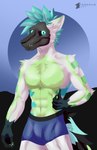 abs anthro athletic athletic_anthro athletic_male biceps black_skull blue_body blue_fur bone bottomwear claws clothed clothing fangs fingers fur green_body green_fur hair looking_at_viewer male muscular muscular_anthro muscular_male nipples pecs simple_background skull skull_head skullwolf_(species) smile solo tail teeth white_body white_fur conditional_dnp teremunart nathan_(teremunart) skulldog_(species) absurd_res hi_res