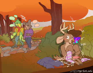 ambiguous_gender anthro antlers autumn barefoot beak biped blue_bottomwear blue_clothing blue_highlights blue_pants blush bottomwear brown_body brown_fur brown_hair brown_nose cellphone clothed clothed/nude clothing day detailed_background digitigrade electronics embarrassing_nudity erection exhibitionism feathers feet fully_clothed fur genitals grass green_body green_feathers group hair hiding highlights_(coloring) hoodie hooves horn male multicolored_highlights nude only_one_nude outdoor_nudity outside pants path penis phone pink_blush pink_penis plant public public_nudity purple_clothing purple_highlights purple_hoodie purple_topwear red_scarf scared scarf shirt shrub smartphone snout speech_bubble tail tan_antlers tapering_penis topwear tree trio unguligrade walking walking_stick yellow_beak yellow_clothing yellow_shirt yellow_topwear dyyrlysh kristoffer_everglade deer mammal new_world_deer white-tailed_deer 2025 aliasing aseprite_(artwork) digital_drawing_(artwork) digital_media_(artwork) dithering flat_colors